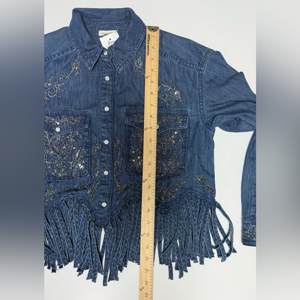 NWT Pilcro Denim Silver embellished Collar Button Down fringe bottom Shirt XXS - Picture 12 of 16